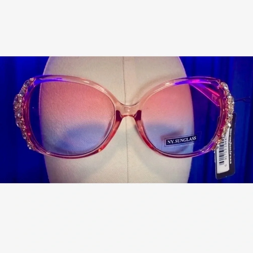 SUNGLASSES: Clear Pink Frame & Lens w/Exquisite Matching Rhinestones, NWT